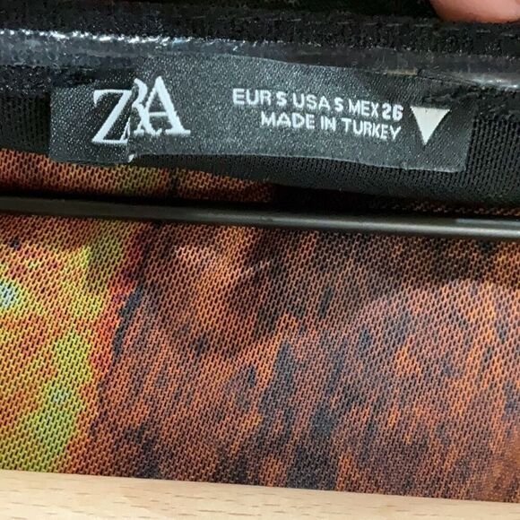 Zara Multicolor Strapless Tulle Mesh Print Tube Midi Dress Size Small - Picture 3 of 9